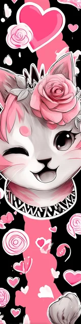 Free kawaii cats bookmark featuring a pink cat with a single pink stripe